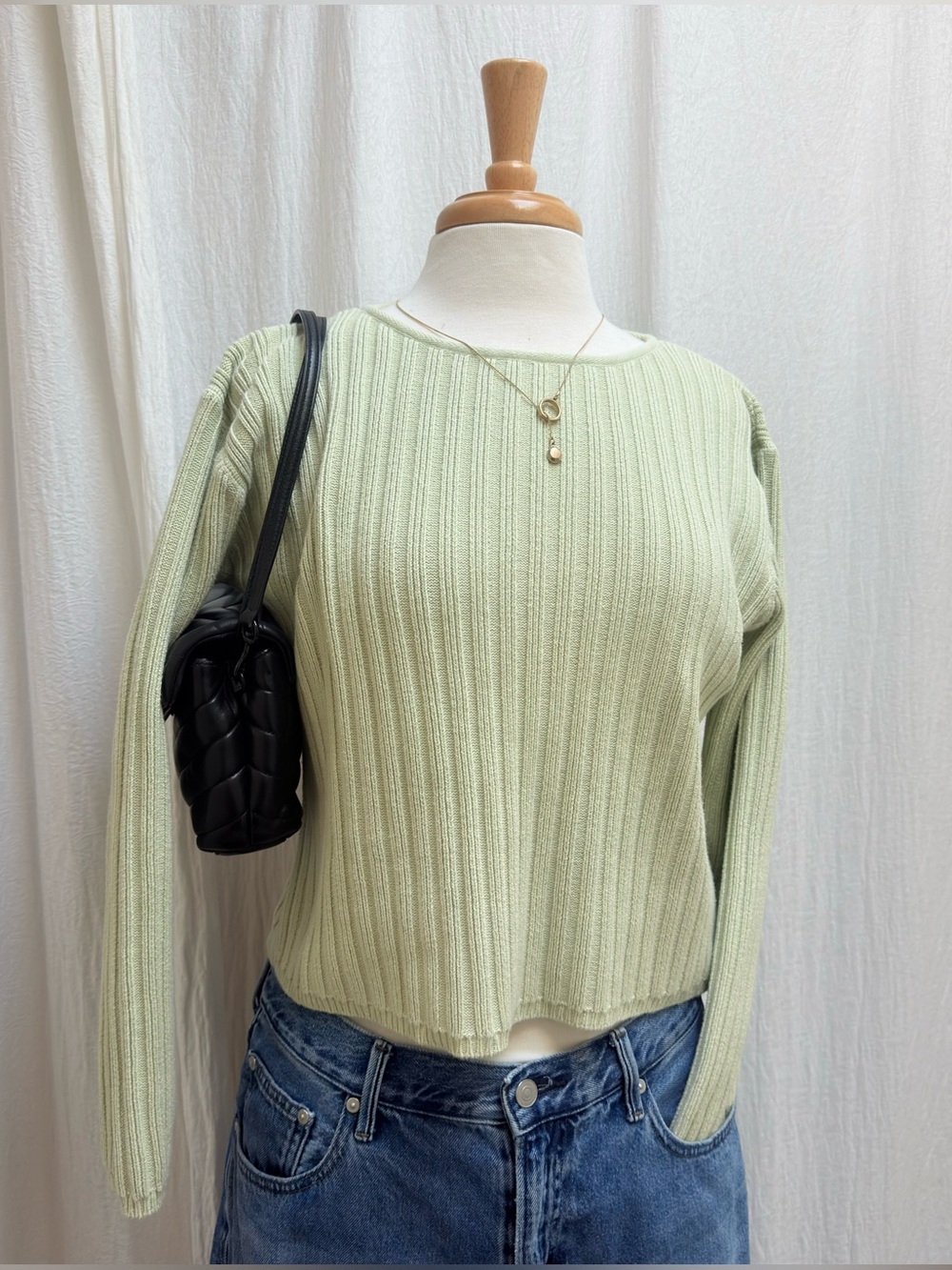Liz Claiborne Light Sage Ribbed Long-Sleeve Top